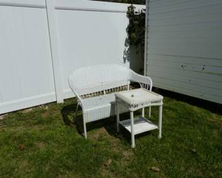 Outdoor wicker loveseat & side table