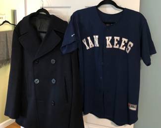 Navy Peacoat & NY Yankee Jersey