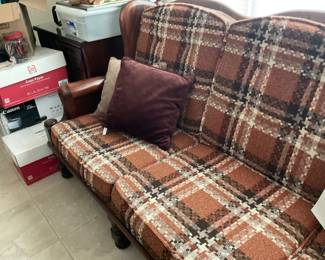 Ethan Allen orange plaid sofa