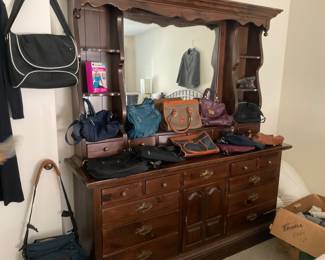 Dresser with mirror-this is two pieces, displayed are handbags