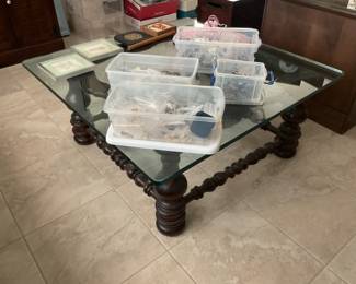 Ethan Allen coffee table, some jewelry bins on top