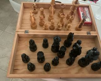 Hand carved wood chess set