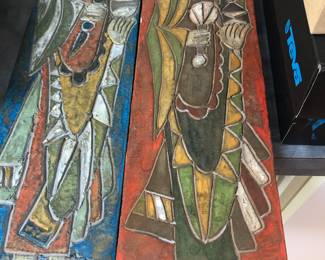 Pair etched vintage plaques