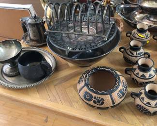 Housewares, silver plate, pottery pieces