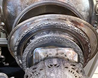 Silverplate trays and trivets