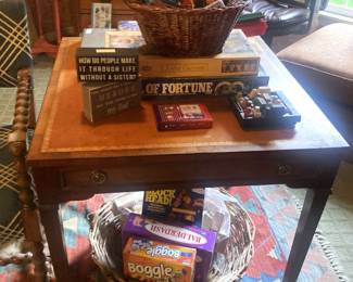 VIntage card table; many games
