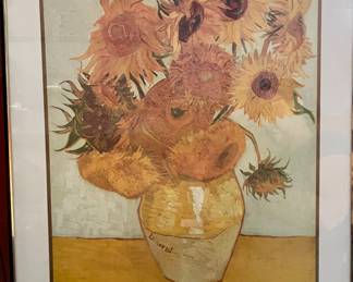 Framed Van Gogh print, "Sunflowers"