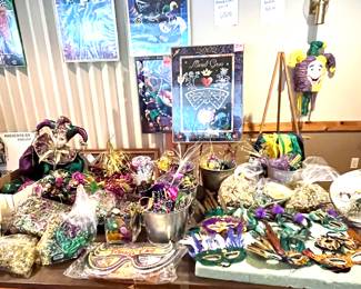 Assorted Mardi Gras party favors