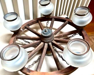 1 of 2 vintage Wagon Wheel light fixtures 