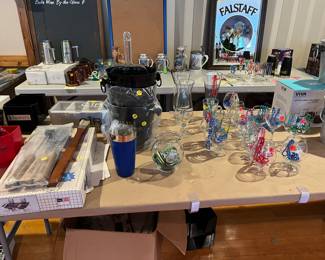 Assorted glassware and miscellaneous bar tools