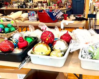 assorted oversize Christmas ornaments