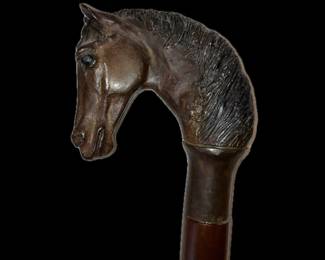 Antique Bronze Horsehead Cane, finely detailed