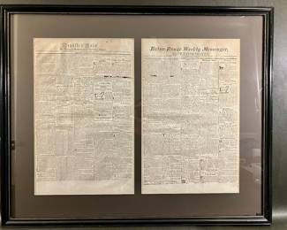BATON ROUGE WEEKLY MESSENGER, dated July 12, 1826.  Printed in French and English.  Custom framed with glass on both sides. 27 x 33 outside framed size.