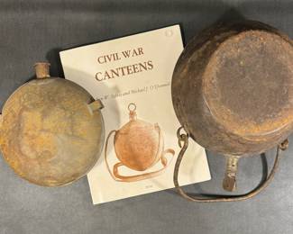 Civil War canteen, and an antique campfire cooking canteen 