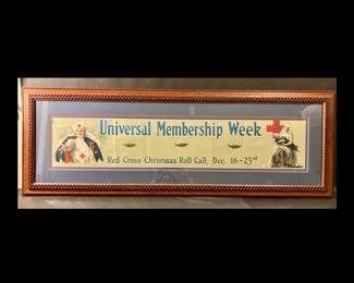 Circa 1918 World War One Red Cross poster.  17 x 51 outside framed size.