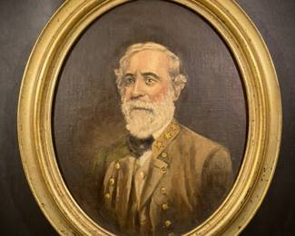 Antique portrait of Robert E. Lee, antique oval gilt frame.