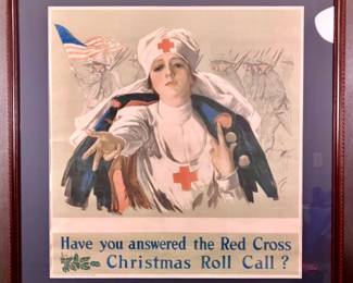 Circa 1918 American Red Cross chromolithograph by Harrison Fisher.  35 x 33 outside framed size.