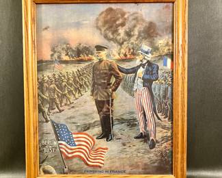 Circa 1917 lithograph featuring General Pershing and Uncle Sam, "Berlin or Bust".  
