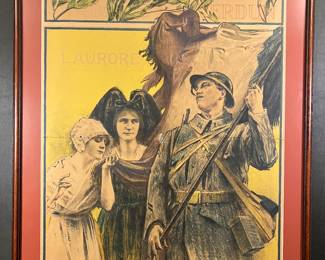 World War One French Poster by Henri Royer, French, 1869-1938, referencing the Battle of Verdun.  35 x 28 outside framed size.