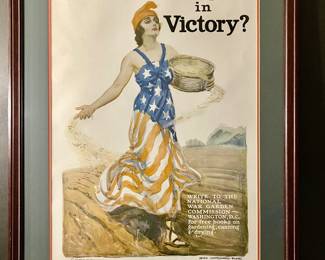 Circa 1918 poster by the National War Garden Commission, By James Montgomery Flagg, 1877-1916.  40 x 30 outside framed size.
