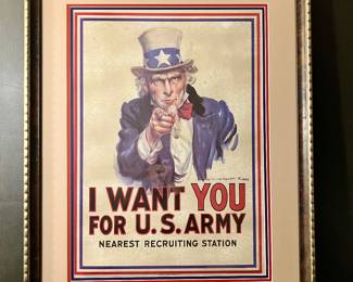  "I WANT YOU" poster by James Montgomery Flagg.  Image size 26 1/2 x 19.  Outside framed size 36 x 28 1/2.