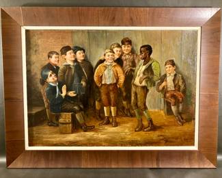 K. R. Knight, American, late 19th/early 20th century, "A New Recruit, Shoe Shine Boys" original oil on canvas, signed.  30 x 40 outside framed size.