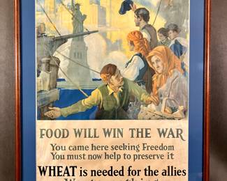 Circa 1917 lithograph by Charles E. Chambers, 1883-1941.  32 x 23 outside framed size. “Food will Win the War”