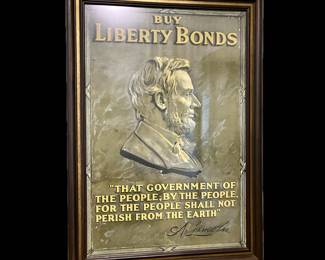 Early 1990’s World War One “Liberty Bonds” lithograph by the American Lithographic Company.  33 x 23 outside frame size. 
