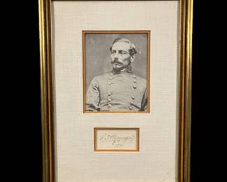 CSA General P. G. Beauregard (1919-1903) clipped signature custom framed with portrait.
