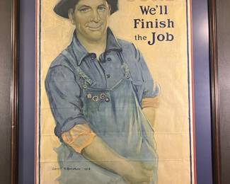 Circa 1918 World War One poster by Gerrit A. Beneker, American.  46 x 34 outside framed size.