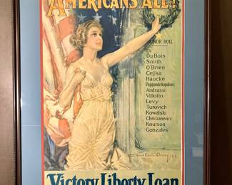 Circa 1917 Victory Liberty Loan lithograph by Howard Chandler Christy, American, 1873-1952.  50 x 37 outside framed size.
