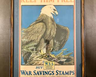 Circa 1918 chromolithograph by Charles Livingston Bull, American, 1874-1932. 36 x 26 outside framed size. “Keep Him Free”