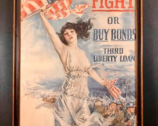 Circa 1917 Lithograph by Howard Chandler Christy, American, 1873-1952, Printed by Forbes, Boston. "Fight or Buy Bonds". 31 x 21 outside framed size