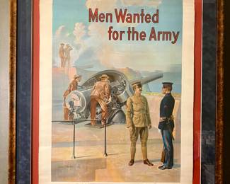 Circa 1910 World War One lithograph by Michael P. Welan.  50 x 40 outside framed size.