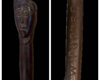 “Get Up, Jim! They’re After Us” from Mark Twain’s “Huckleberry Finn”,  chapter 11.  Antique Hand Carved Folk Art African American Walking Stick