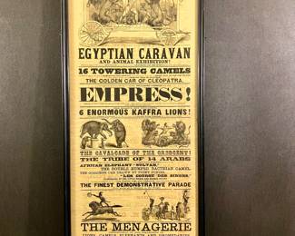 Circa 1870 double sided "French's Oriental Circus" lithographed poster. 29 x 11 outside framed size.