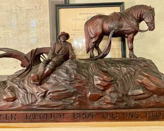 Monumental German Hand Carved Wooden Sculpture titled "Give Us This Day Our Daily Bread",  Signature "F. WEIH.".