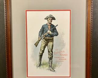Laflin & Rand Smokeless Powder advertisement for Rifles.  Textured cardstock. 20 x 26 outside framed size.