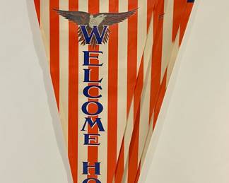 SET OF 16! Mint condition, found rolled in a tube, "WELCOME HOME" Banners dated 1945 by B. P. Ponter Publisher, Chicago.  34 1/2 x 15 unfamed size.