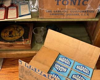 Dudley J. Leblanc’s Hadacol  tonic, Lafayette, Louisiana. Bottles, boxes, advertising. 1950s