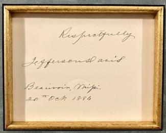 Detail of signature, from his home at Beauvoir, Mississippi on the Mississippi Gulf Coast.  The semi circular mark is the postage cancel on the reverse side.