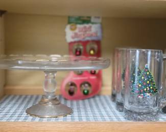 Cake plate and holiday glasses 