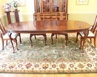 BUY IT NOW! $275.00.  Dining table w/six chairs, (two captain's) and two 18" leaves. 42" W x 62" L (oval) x 29 1/2" H. Total length w/leaves inserted 98" L.