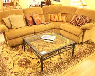 BUY IT NOW!  $325.00.  Reclining sectional.                       Love seat section-70" W, corner curve 71" W, right seat 36" W.