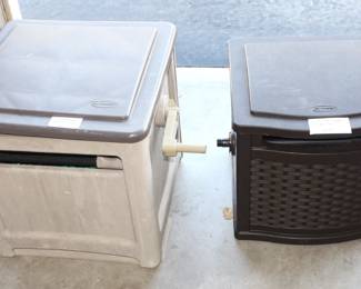 Suncast hose caddies.