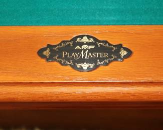 BUY IT NOW! AMF Playmaster billiards table. $650.00.  Outer meas. 54" W x 99" L.                                                       Inside bumper to bumper 44" W x 88" L. With pool cues and stand.