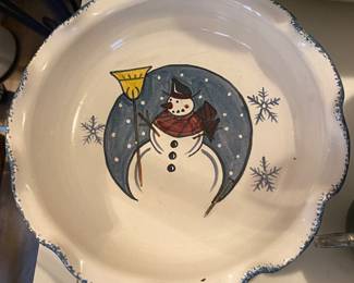 Nichols Pottery Snowman Pie Plate