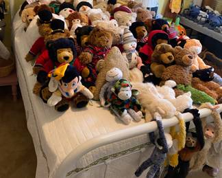 Metal Bed with Assorted Plush and Dolls (Belkie Bears/Fisher Price and More)