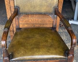 Theodore Alexander Leather and Wooden Chair