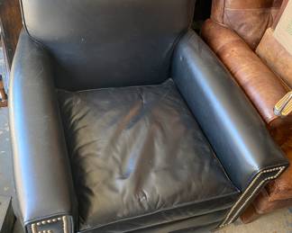 Vintage Black Leather Chair with Goodyear Rubber Cushion Seat